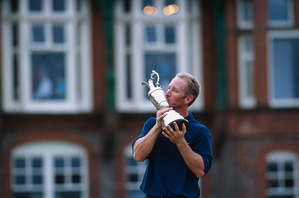 David Duval kisses the Claret Jug after winning The 130th Open at Royal Lytham & St Annes